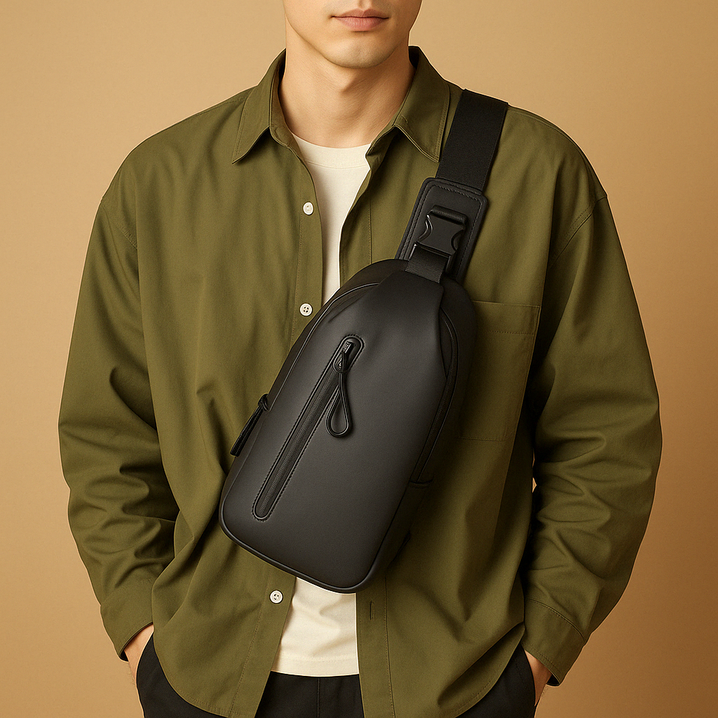 Men’s waterproof anti-theft crossbody bag with RFID protection and USB port—ideal for commuting and travel.