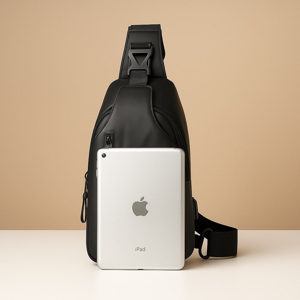 Men’s waterproof anti-theft crossbody bag with RFID protection and USB port—ideal for commuting and travel.