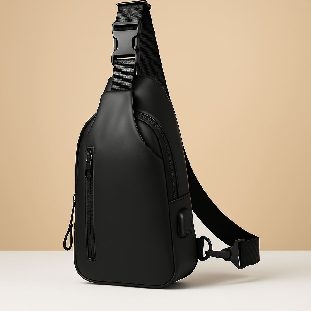 Men’s waterproof anti-theft crossbody bag with RFID protection and USB port—ideal for commuting and travel.