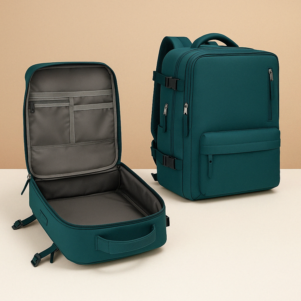 Women’s anti-theft travel backpack with wet compartment, padded straps, and 180-degree opening, ideal for vacations and daily use