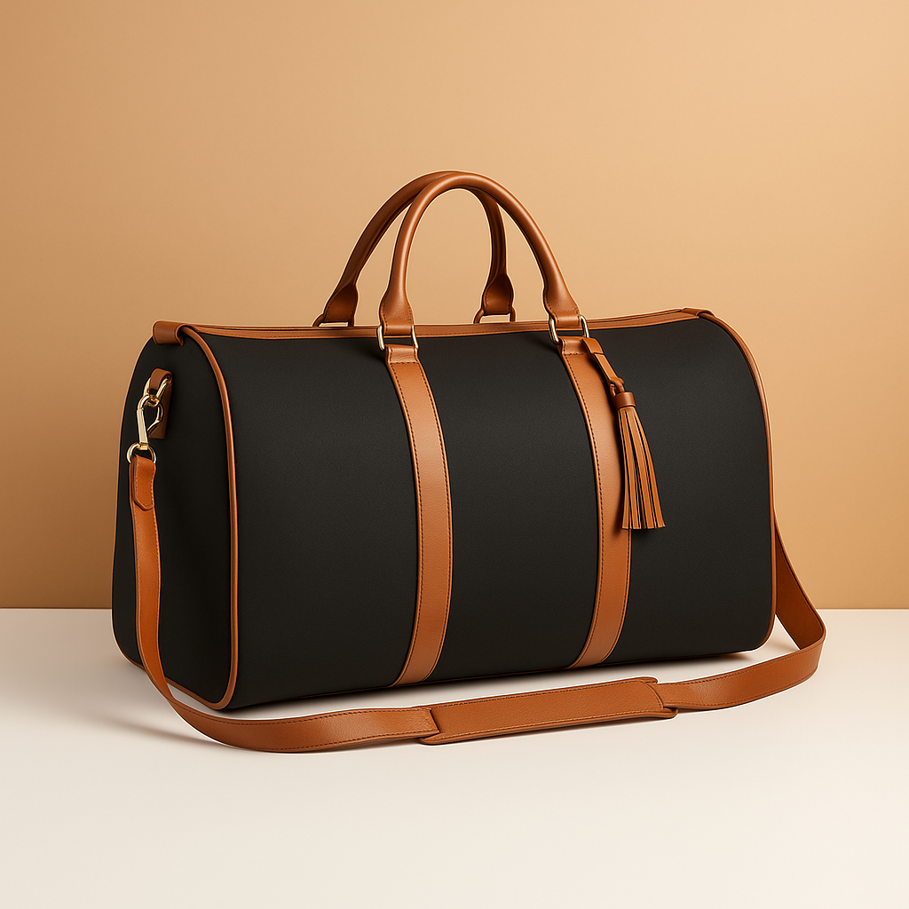 Women’s convertible garment travel bag with duffle design, water-resistant material, and wrinkle-free storage for stylish trips