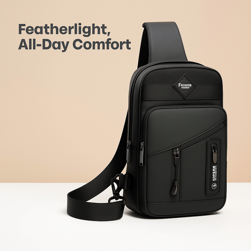 Men’s large messenger bag with waterproof and anti-theft compartments, ideal for professional and everyday use.