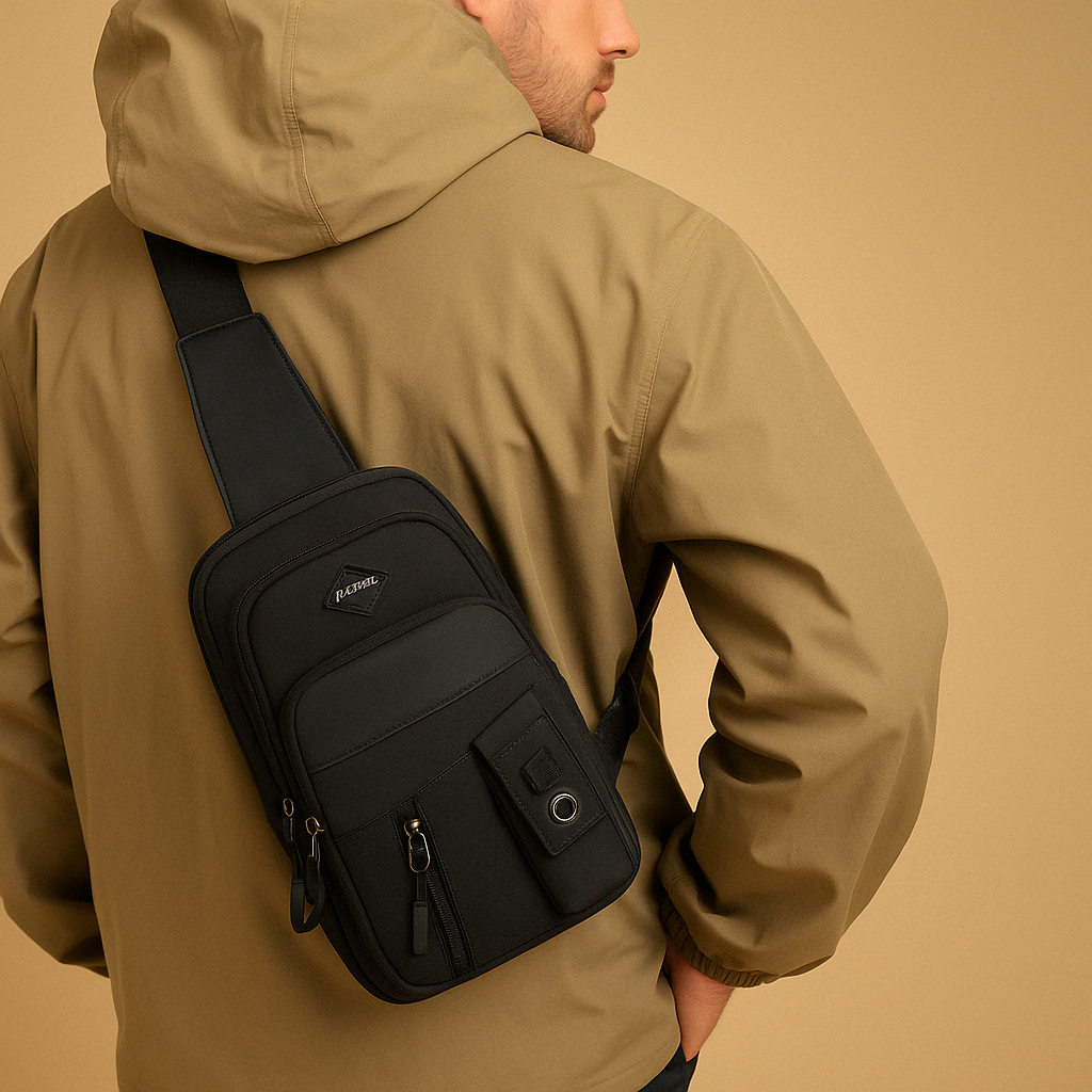 Men’s large messenger bag with waterproof and anti-theft compartments, ideal for professional and everyday use.
