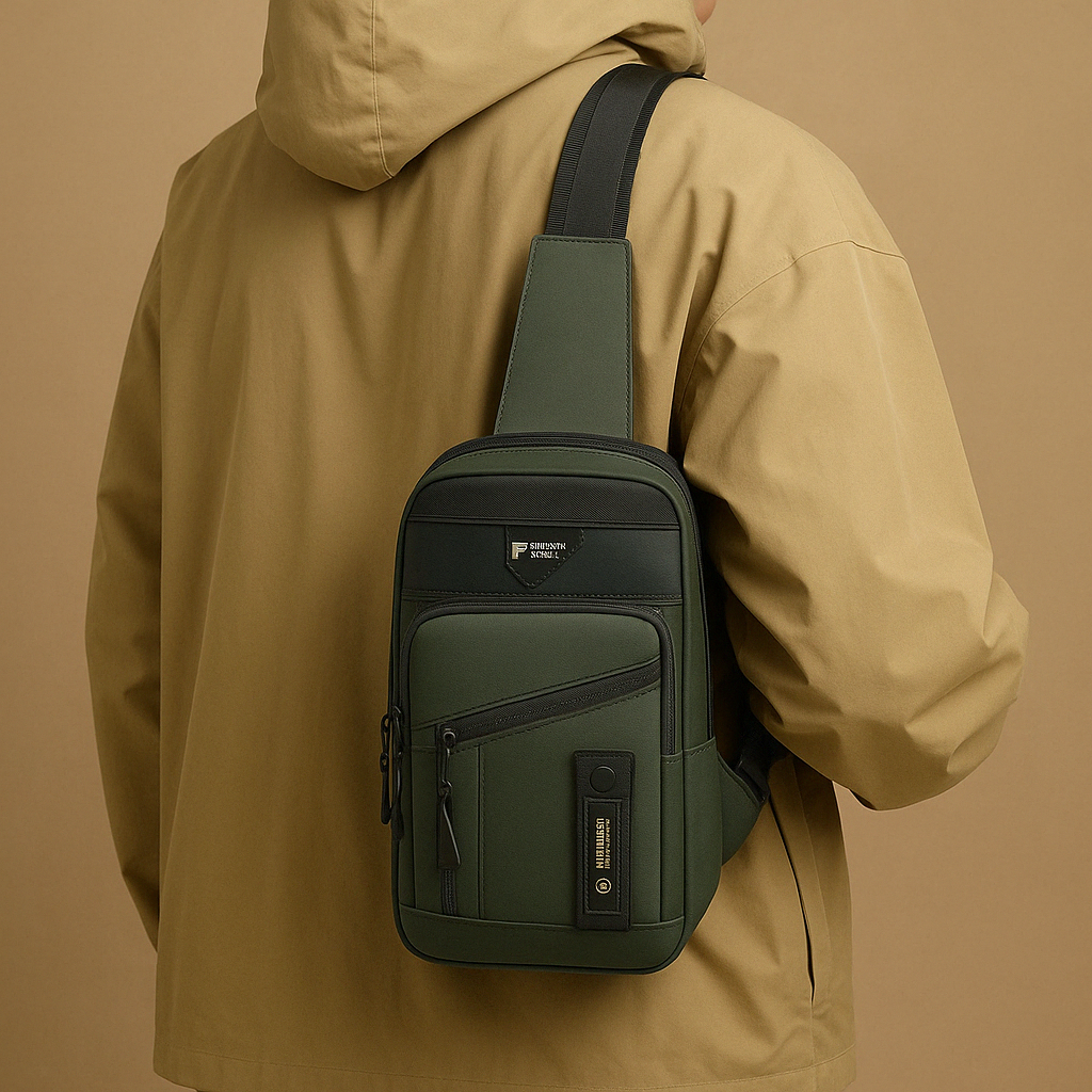 Men’s large messenger bag with waterproof and anti-theft compartments, ideal for professional and everyday use.