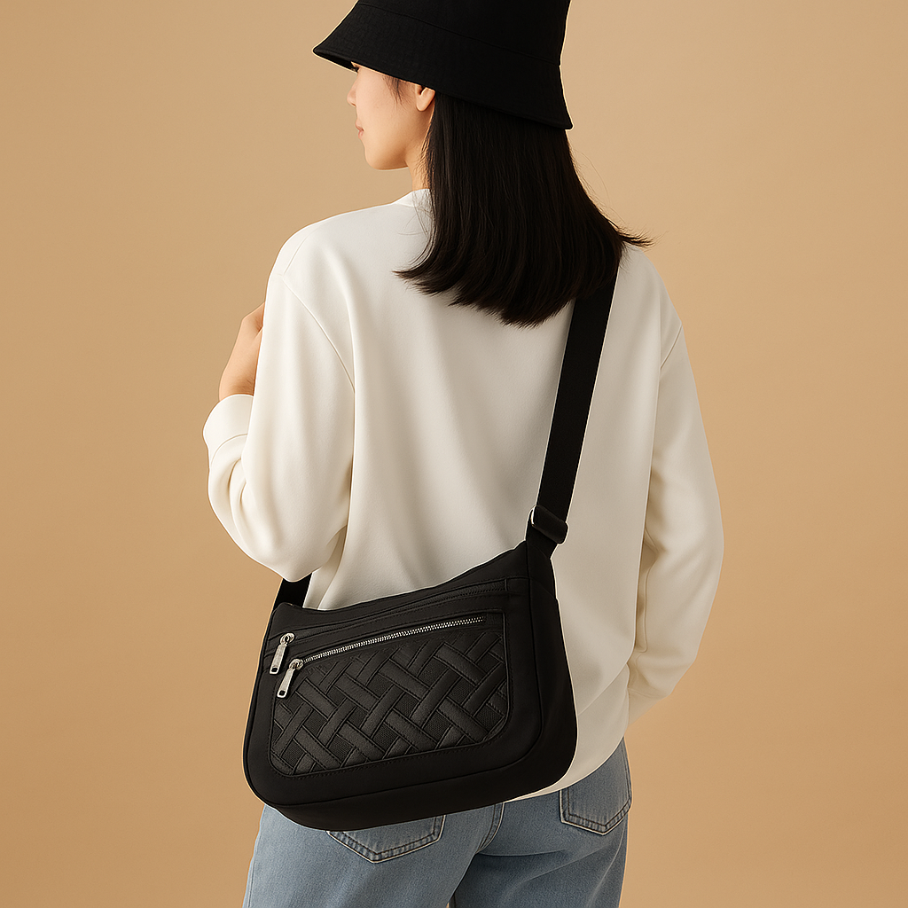 Women’s luxury crossbody bag with anti-theft features, hidden back pocket, and zip compartments, perfect for travel and daily use.