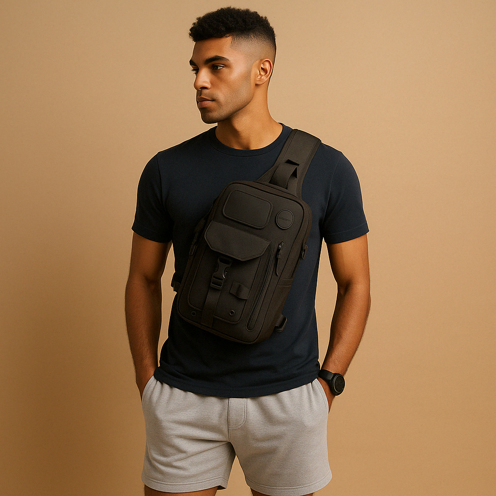 Men’s tactical sling bag with anti-theft pockets, shockproof exterior, and adjustable padded strap for comfortable and secure everyday travel.