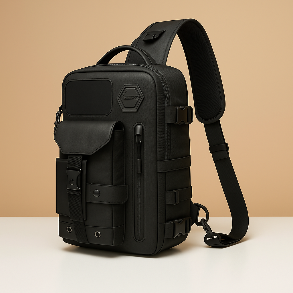 Men’s tactical sling bag with anti-theft pockets, shockproof exterior, and adjustable padded strap for comfortable and secure everyday travel.