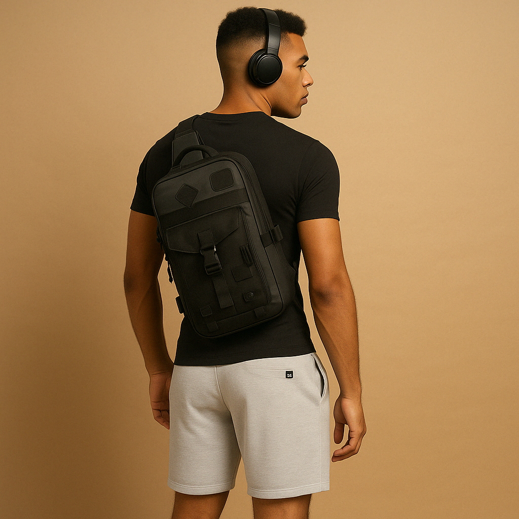 Men’s tactical sling bag with anti-theft pockets, shockproof exterior, and adjustable padded strap for comfortable and secure everyday travel.