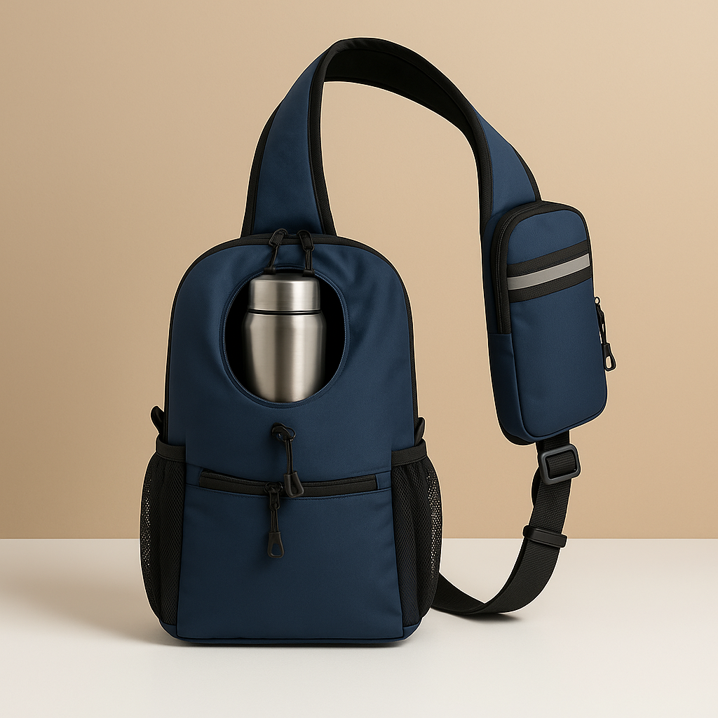 Men’s water-resistant crossbody travel bag with breathable strap, multiple compartments, and bottle holder—ideal for daily and outdoor adventures.