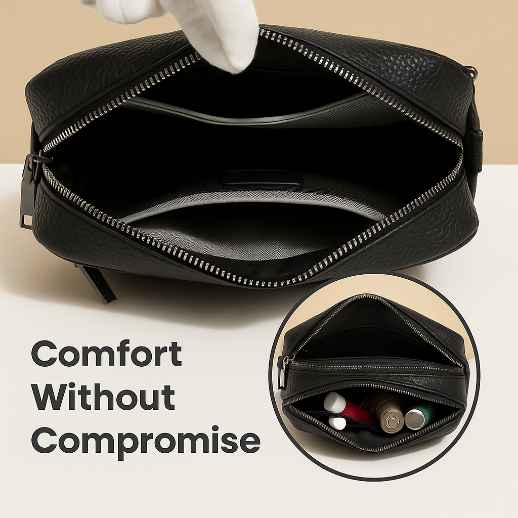Women’s chic leather crossbody bag in PU with zippered compartments and water-resistant finish, perfect for elegant everyday wear.