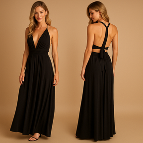 Variant image for Black Wrap Dress With Adjustable Straps and Pleated Waist | Mila-31