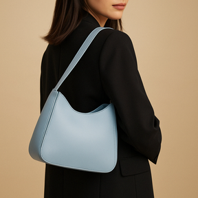Minimalist crossbody bag for women in brown, blue, yellow, cream white, and rose red with elegant, lightweight design for daily wear.