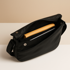 Anti-theft sling bag for men made of waterproof vegan leather with magnetic closure, zip compartments, and ergonomic strap—perfect for commuting or travel.