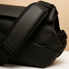 Anti-theft sling bag for men made of waterproof vegan leather with magnetic closure, zip compartments, and ergonomic strap—perfect for commuting or travel.