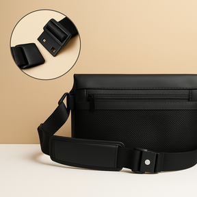 Anti-theft sling bag for men made of waterproof vegan leather with magnetic closure, zip compartments, and ergonomic strap—perfect for commuting or travel.