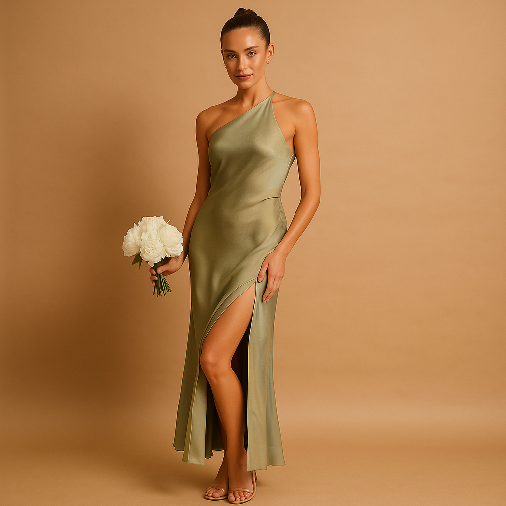 Asymmetrical Evening Dress with Split for Women | Delphine-2