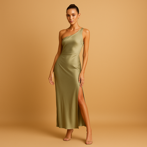 Asymmetrical Evening Dress with Split for Women | Delphine-3