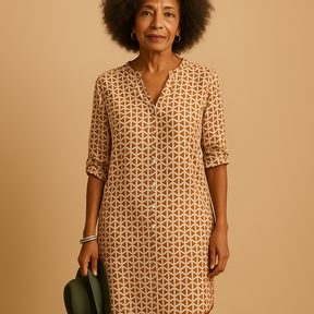 Women's Summer Dress with V-Neck and Half Sleeves | Emma-4
