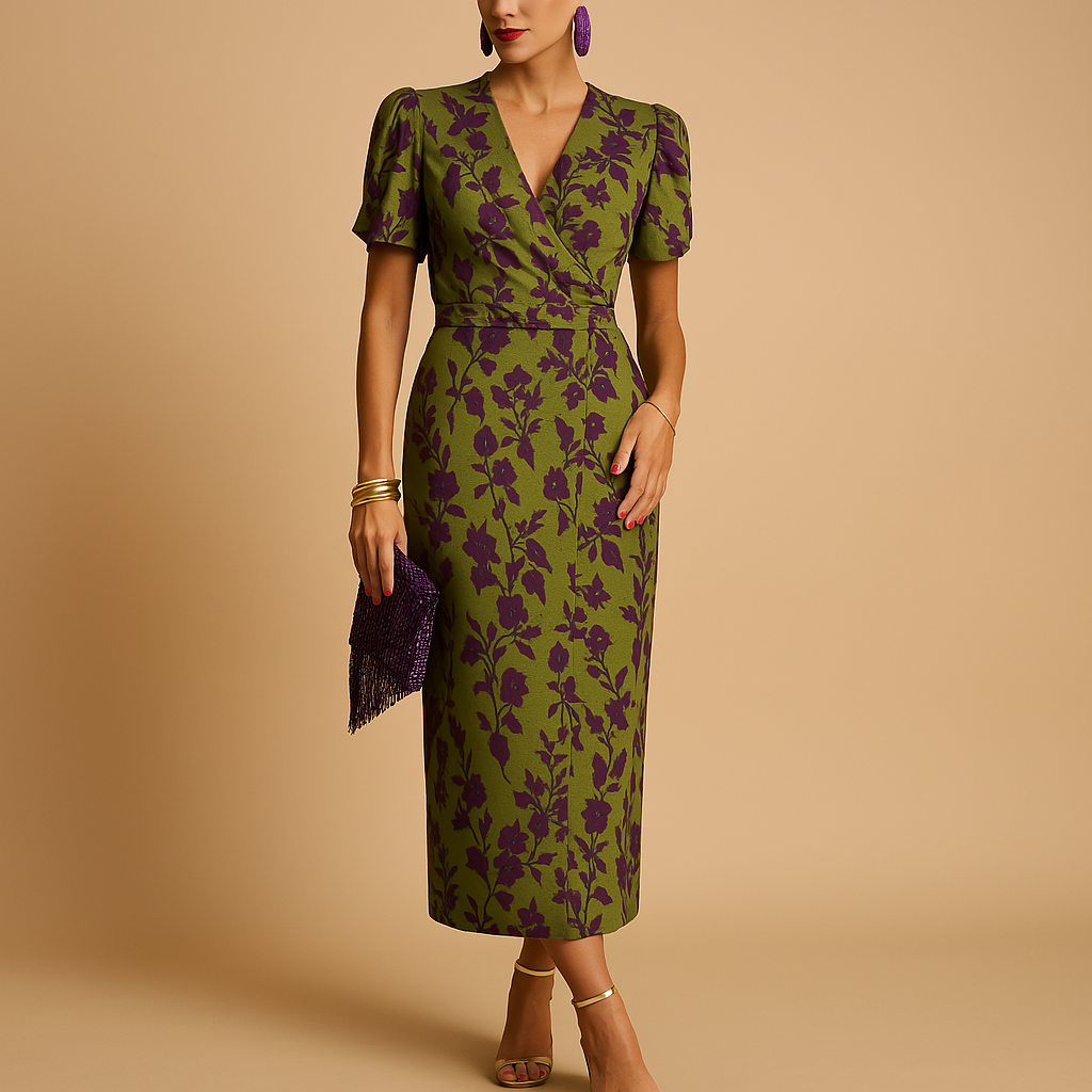 Elegant Wedding Guest Dress with Puffed Sleeves | Milou-1