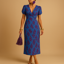 Elegant Wedding Guest Dress with Puffed Sleeves | Milou-2