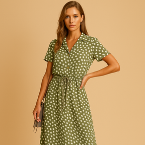 Midi Dress for Women with Short Sleeves, Elegant Fit | Clara-4