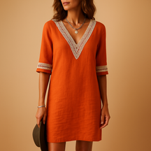 Summer Dress with Lace Trim and V-Neck | Isla-3