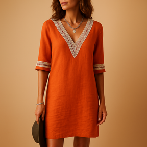 Summer Dress with Lace Trim and V-Neck | Isla-3