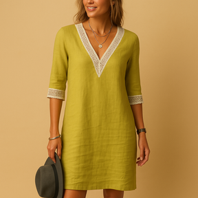 Summer Dress with Lace Trim and V-Neck | Isla-4
