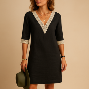 Summer Dress with Lace Trim and V-Neck | Isla-2