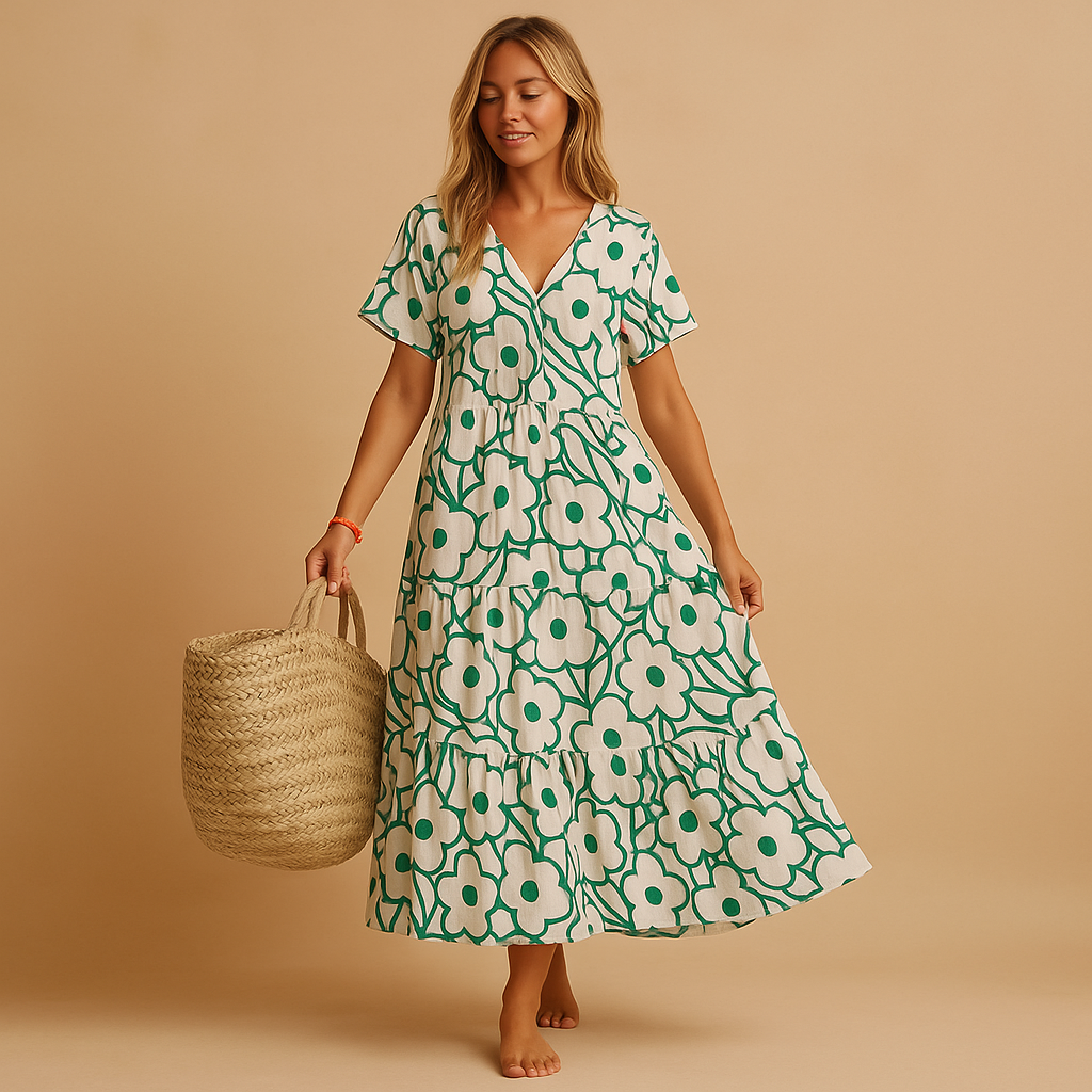 Summer Dress with Short Sleeves in Lightweight Fabric | Hannah-1