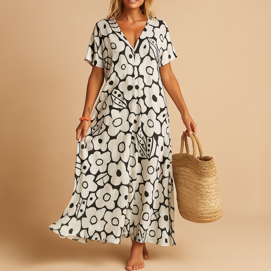Summer Dress with Short Sleeves in Lightweight Fabric | Hannah-2