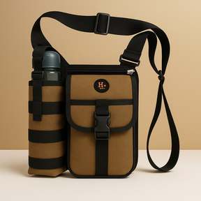 Men’s crossbody bag with water bottle holder, anti-theft rear pocket, and adjustable strap for travel, commuting, or outdoor use.