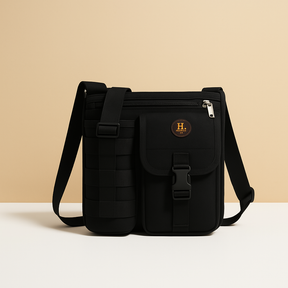 Men’s crossbody bag with water bottle holder, anti-theft rear pocket, and adjustable strap for travel, commuting, or outdoor use.