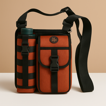 Men’s crossbody bag with water bottle holder, anti-theft rear pocket, and adjustable strap for travel, commuting, or outdoor use.