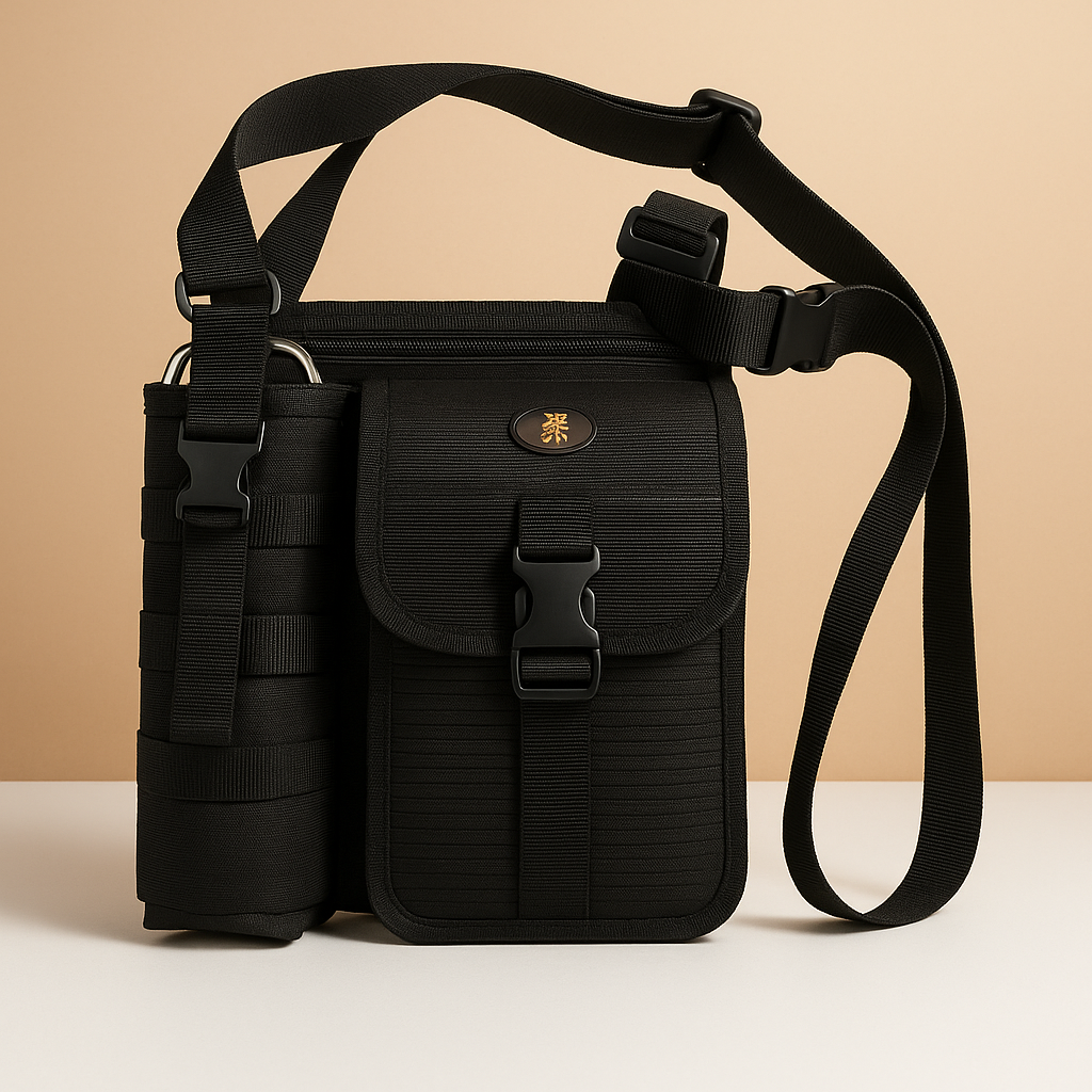 Men’s crossbody bag with water bottle holder, anti-theft rear pocket, and adjustable strap for travel, commuting, or outdoor use.