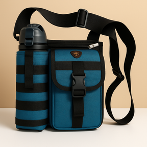 Men’s crossbody bag with water bottle holder, anti-theft rear pocket, and adjustable strap for travel, commuting, or outdoor use.