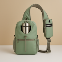 Men’s water-resistant crossbody travel bag with breathable strap, multiple compartments, and bottle holder—ideal for daily and outdoor adventures.