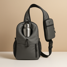 Men’s water-resistant crossbody travel bag with breathable strap, multiple compartments, and bottle holder—ideal for daily and outdoor adventures.