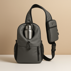 Men’s water-resistant crossbody travel bag with breathable strap, multiple compartments, and bottle holder—ideal for daily and outdoor adventures.