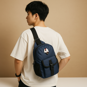Men’s water-resistant crossbody travel bag with breathable strap, multiple compartments, and bottle holder—ideal for daily and outdoor adventures.